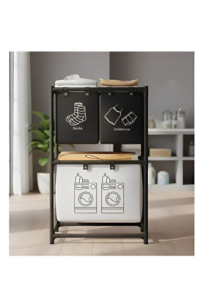 Herum Coș de rufe compartimentat, 3 compartimente, haine, lenjerie intimă și ...