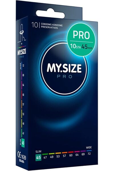 Mysize PRO واقيات ذكرية رفيعة للغاية، 10 قطع (مقاس 45) - عديمة الرائحة، تدوم ...