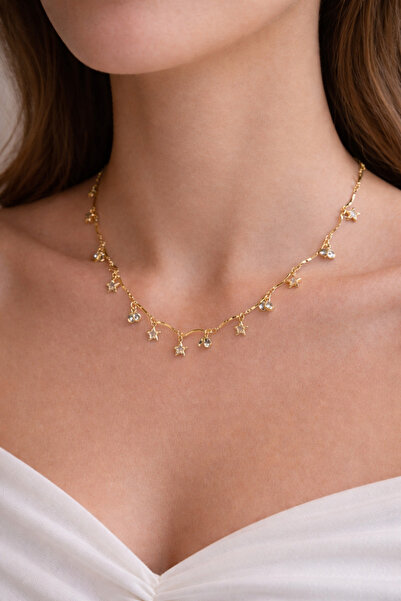 nurjewelry Altın Renk Yıldız Detaylı Zirkon Taşlı Kadın Kolye – Zarif Charm K...