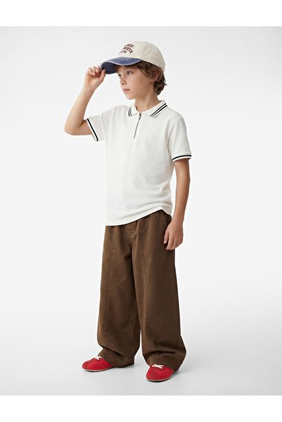 Koton Tricou din bumbac cu mânecă scurtă și guler polo, cu detaliu cu fermoar