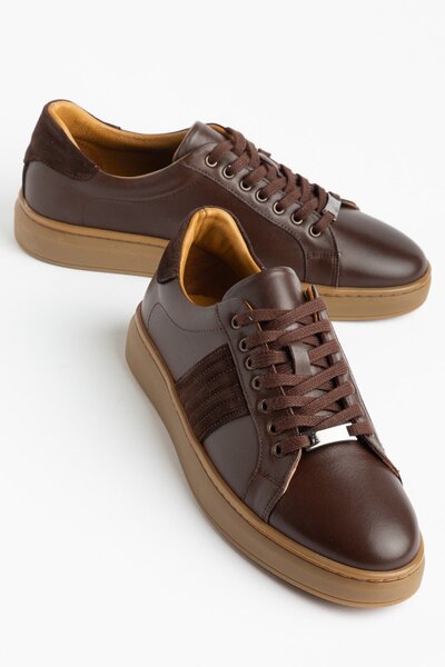 Dilimler Ayakkabı Genuine Leather Men's Daily Casual Shoes Brown Side Striped...
