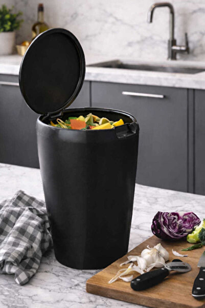 pirimanova monza 6 LT Banyo Mutfak Tezgah Üstü Çöp kovası - Siyah