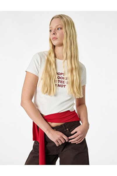 Koton Μπλουζάκι με κοντό μανίκι με στάμπα με λαιμόκοψη