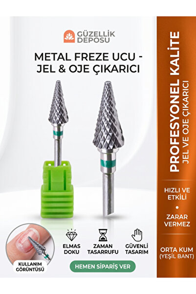 Güzellik Deposu Metal Freze Ucu - Jel ve Kalıcı Oje Çıkarıcı Yeşil Kuşak Orta...