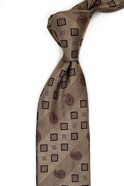 Kravatkolik Klasična kravata sa bež prugastim uzorkom i maramicom KK13694