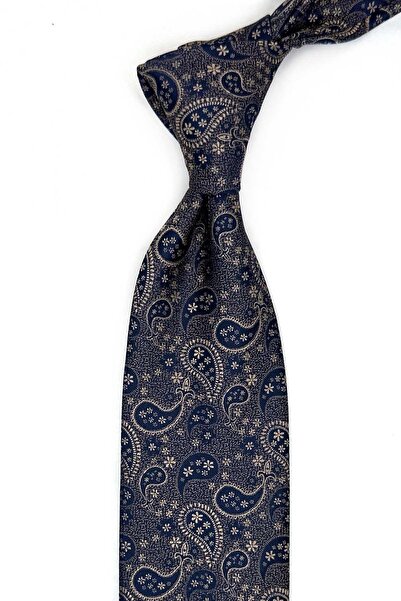 Kravatkolik Bež - tamnoplava klasična kravata sa maramicom sa šalovitim uzork...