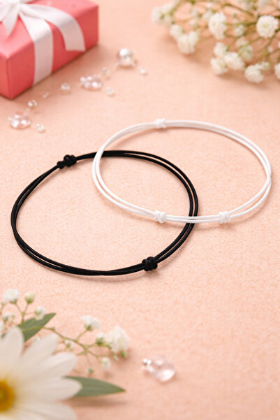 Crystal Atelier Siyah beyaz kaydırmalı kilit örgü taraftar bilekliği