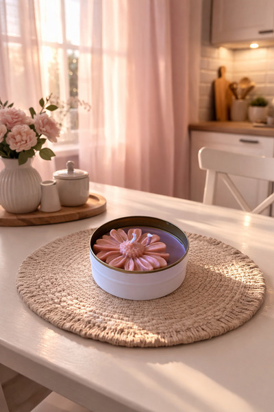 Candle d'amour Candle d’amour | Dekoratif Çiçek Tasarımlı Şeftali Kokulu Soya...