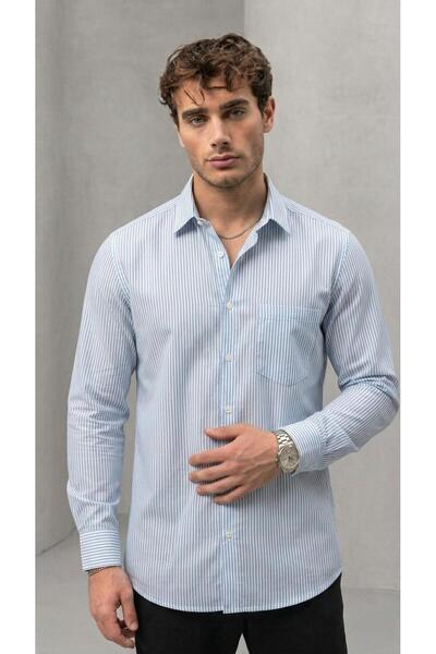 Valiberta Felton Striped Satin Fabric Single Pocketed Regular Fit Men's Shirt...