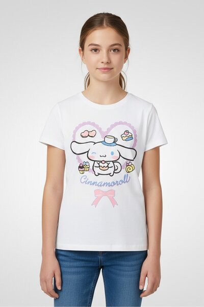 Cınnamoroll Kids Girl Short Sleeve Graphic Print T-Shirt, White