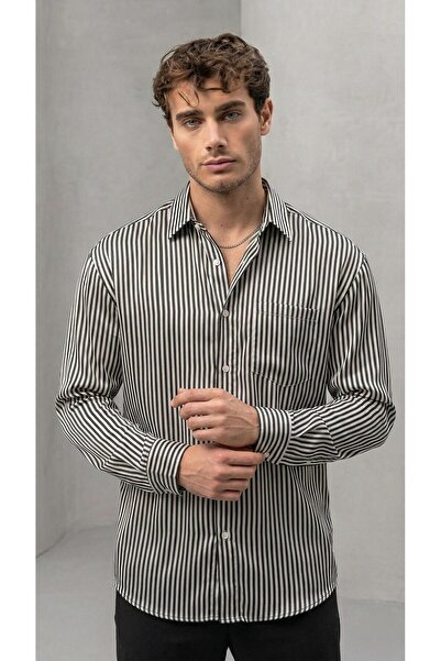 Valiberta Felton Striped Satin Fabric Single Pocketed Regular Fit Men's Shirt...