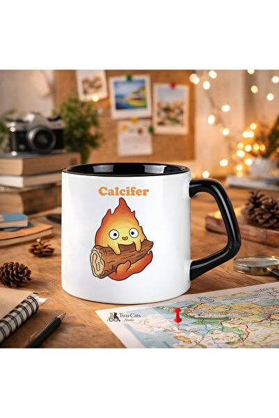 two cats studio Miyazaki Calcifer Minimal Tasarım Premium Hediyelik Kupa Bardak