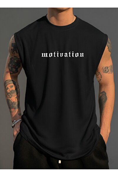 BUWOM Tricou pentru bărbați cu imprimeu Motivation, cu gâtul tip crewneck și ...