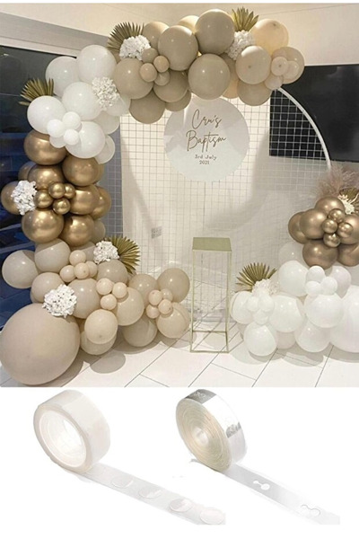Parti Zamanı 10 Krom Gold, 25 Beyaz Ve 25 Taş Kum Rengi Balon Zinciri Doğum G...