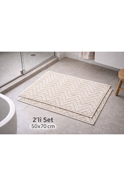 Femm Zigzag Desenli Pamuk Ayak Havlusu 50x70 cm Banyo Paspası 2’li