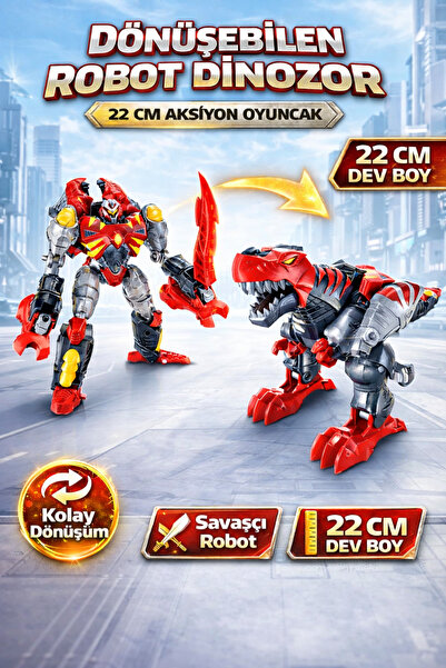 TRENDZONE Dönüşebilen Robot Dinozor Oyuncak 22cm – Transformers Robot T-Rex D...