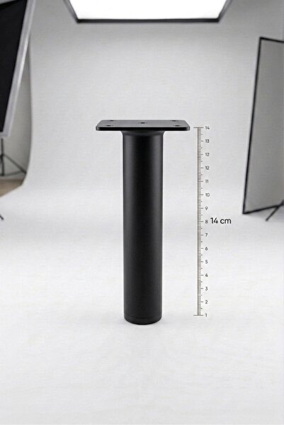Boru Orta Ayak Siyah-14cm-Modern Metal Mobilya Baza Ayağı-Koltuk Kanepe Berjer Ayak-Ünite Sehpa Ayak
