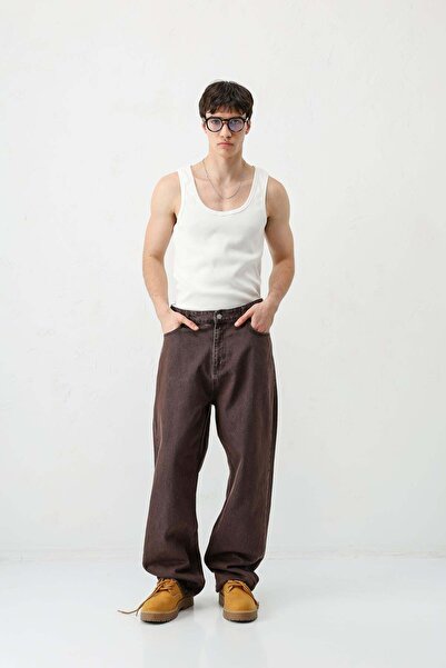 VAMOSCLO جينز فضفاض باللون البني