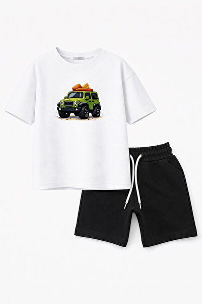 MARKOLL Araba Baskılı Erkek Çocuk Şortlu Takım – Yazlık Pamuklu Tişört Şort T...