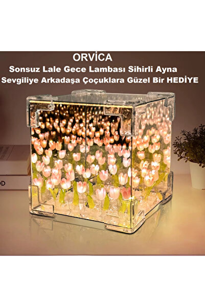 Allians 3D Sonsuz Lale Gece Lambası, Sihirli Ayna Işıklı, Öğrenci, Hediye