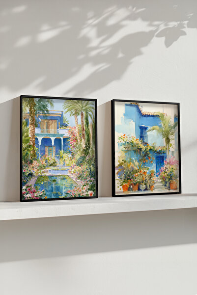 STARYUNA Σετ διπλού πίνακα ζωγραφικής με μαύρο ξύλινο πλαίσιο, θέα στην Μεσογ...