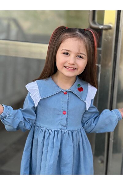 İKİZ BEBE KIZ COCUK BAYRAMLIK KOT KİRAZLI ELBİSE