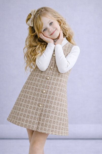 My Kids Wear Set de set cu vestă piese din tweed cu nasturi pentru fetițe, pe...