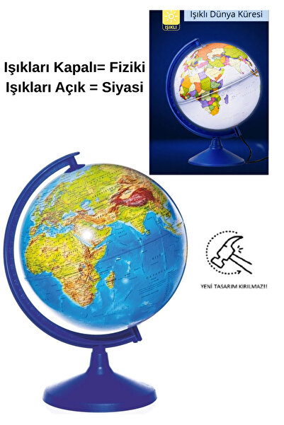 LRS STORE Işıklı Hem Siyasi Hem Fiziki Dünya Küresi Dekoratif Harita Dünya At...