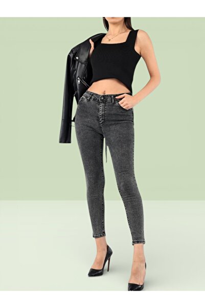 Livik Margu Women's Smoked Stretch Fabric High Waist Skinny Leg Jeans