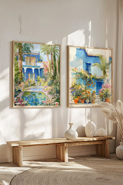 STARYUNA Set de pictură dublă cu grădină mediteraneană și casă albastră, cu r...