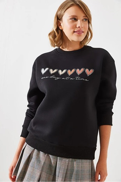 ZAVIXO Women's Circular Neck Sweatshirt with Flower Print, 3 Yarn Oversize Sw...