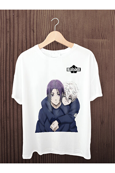 ERSİNART61 تي شيرت أبيض للجنسين من Blue Lock Anime مطبوع - تصميم ناجي وريو