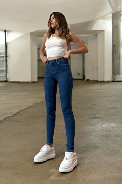 Livik Bonni Women's Stretch Fabric High Waist Narrow Leg Navy Blue Jeans