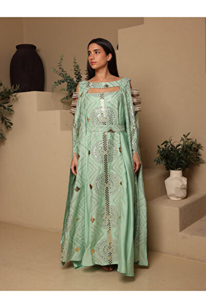 IKKXA Sage Scalloped Embroidered Jalabiya