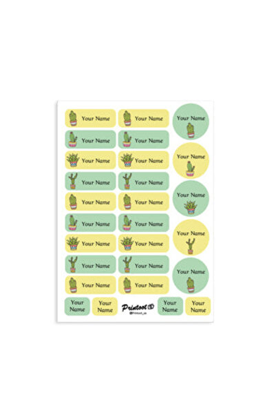 Printoot ملصقات أسماء على شكل صبار تتميز بأيقونات فنية لنباتات عصارية وفينيل ...