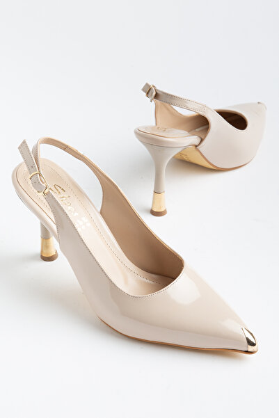 AYENDE MODA Piele lacuită bej Ovis Pointed pantofi cu toc pentru femei, cu ac...