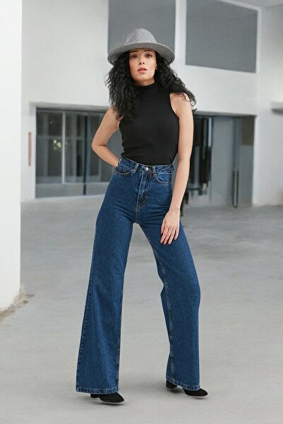 Livik Ardiya Women's Dark Blue High Waist Wide-Leg Jeans