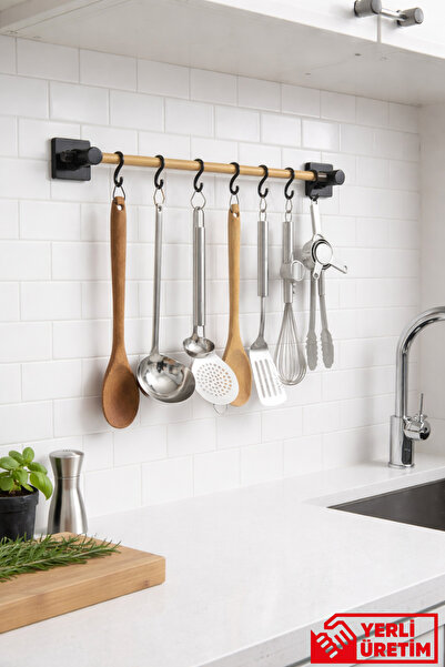 GUGGA Woody - Kendiliğinden Yapışkanlı Mutfak Askılığı Ahşap Çubuklu Kancalı ...