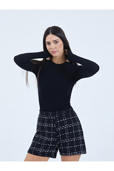 DEEP FAIR Plaid Detailed Tweed Women's Mini Woven Shorts Df2026Se0004