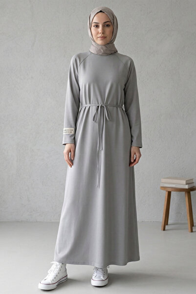 FERHEL Γυναικείο φόρεμα με λαιμόκοψη ποδηλάτου, με κορδόνια, από χτενισμένο β...