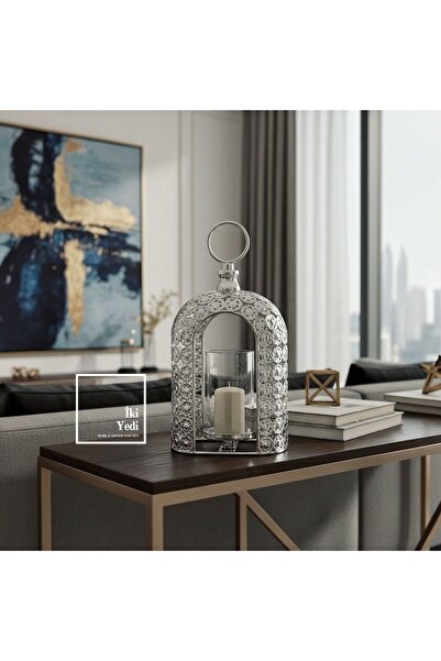 İki Yedi Konsept Luzon 772 Mihenk Işığı Dekoratif Mumluk Fener İşleme Detay G...