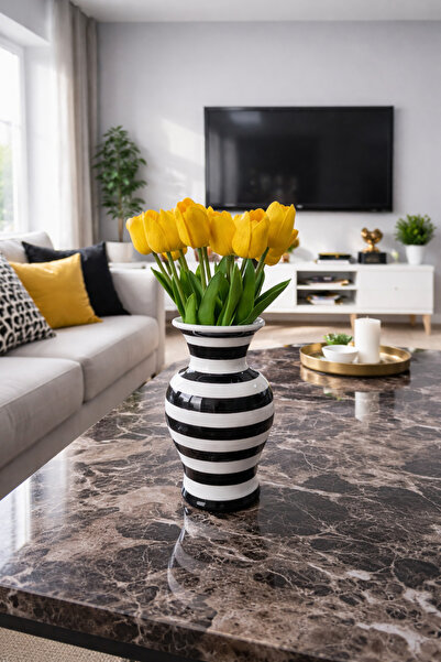 daiza home Ev Dekorasyon Aksesuarı Feri Vazo Dekoratif Obje Siyah Zebra