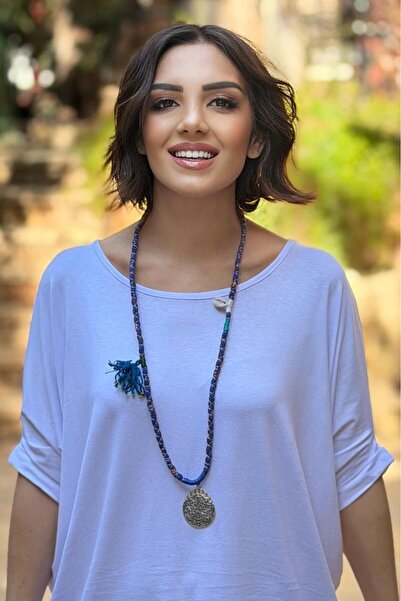 Nevin Kaya Moda Blue Silver Ethnic Accessory Necklace