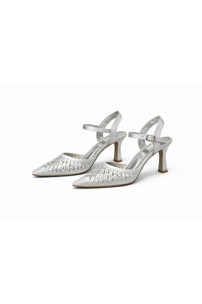 moun shoes Pantofi cu toc din piatră importată, argintii, pentru femei