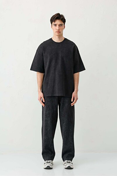 VAMOSCLO Baggy Fit Washed Sweatpants Black