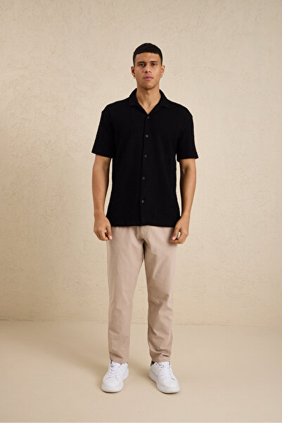 Danger Ανδρικό Τεχνικό Υφασμάτινο Πουκάμισο Ζακάρ Μαύρο