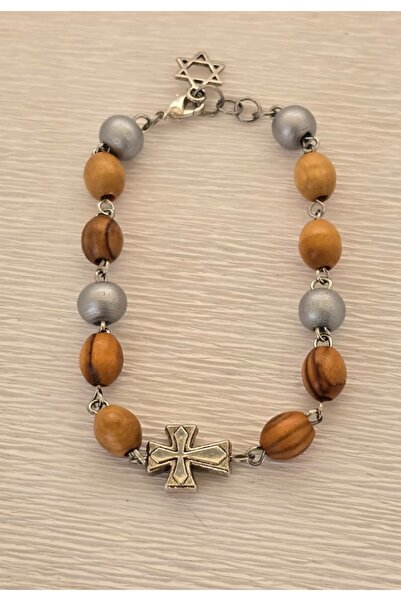 Amma Design Brățară Handmade din Lemn de Măslin cu Simboluri Spirituale