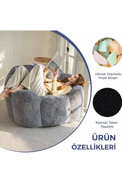 puffiber Puf Koltuk Çiçek Tasarımlı Peluş Armut Koltuk Rahat TV ve Okuma Koltuğu 105x80 cm