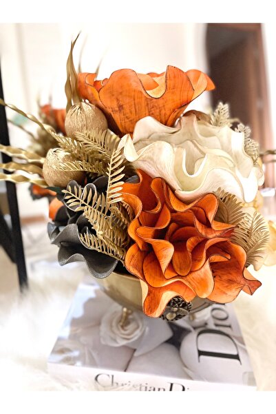 Özlem Fleurs Chic Eskitme Ufo Vazo Detaylı Çiçek Aranjmanı Dekoratif Obje