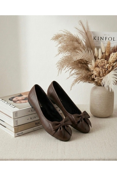 ICELAKE Mera Kadın Fiyonk Detaylı Günlük Şık Konforlu Rahat Taban Babet Ayakkabı